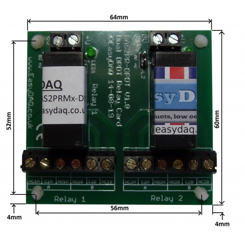 DPDT 12V Power Relay Board Easydaq UK